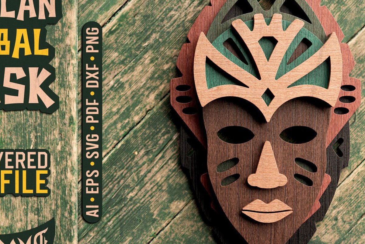 Intra απο ξύλο plywood 3mm-4mm πάχος Αφρικανική φυλετική μάσκα τρισδιάστατο κομμένο Δίασταση 15x15 cm INTRAFABR-33817659