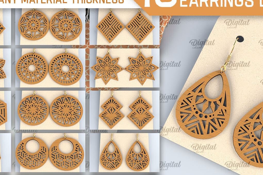 Σετ των 3 Intra απο ξύλο plywood 3mm-4mm πάχος Αφρικανικά Ξύλινα Σκουλαρίκια κοπής με λέιζερ Δίασταση 3x3 cm INTRAFABR-102057730