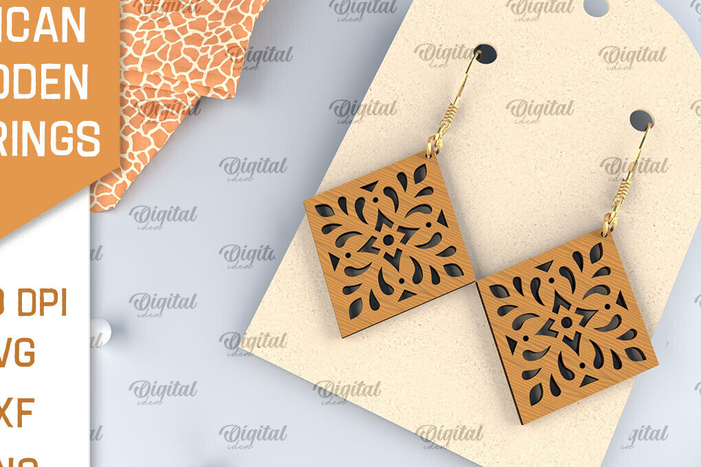 Σετ των 3 Intra απο ξύλο plywood 3mm-4mm πάχος Αφρικανικά ξύλινα σκουλαρίκια Σχέδιο κοπής με λέιζερ Δίασταση 3x3 cm INTRAFABR-102056469