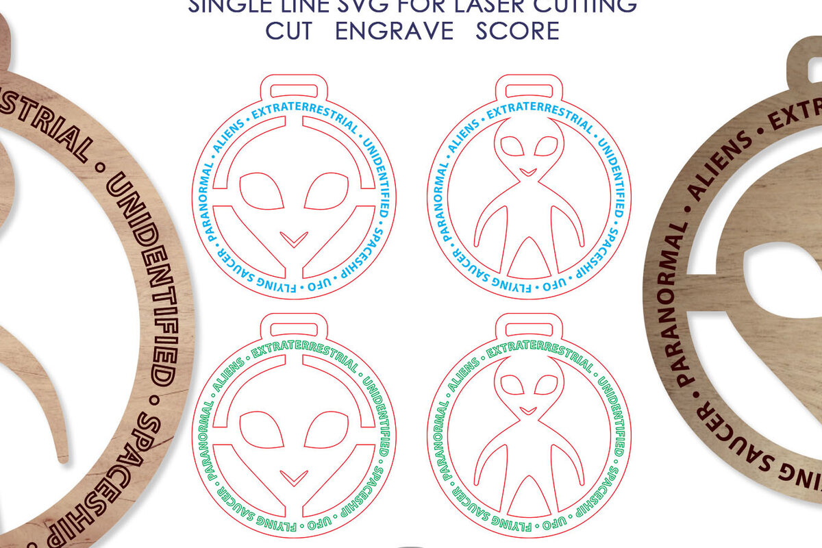 Σετ των 3 Intra απο ξύλο plywood 3mm-4mm πάχος Alien Στολίδι για Δίασταση 8x8 cm INTRAFABR-22134268