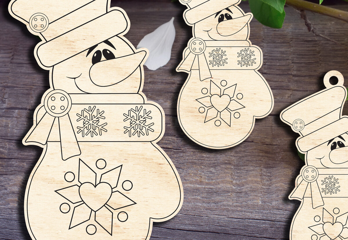 Σετ των 3 Intra απο ξύλο plywood 3mm-4mm πάχος Ολόθερμος και φρυγανισμένος Χιονάνθρωπος Δίασταση 15x15 cm INTRAFABR-28667747