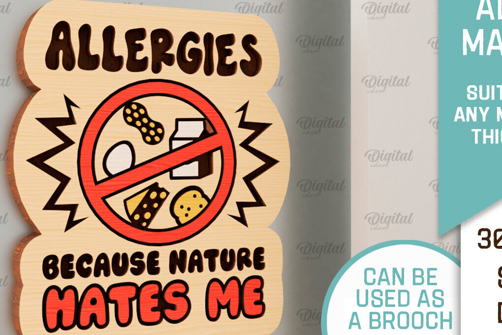 Intra απο ξύλο plywood 3mm-4mm πάχος Allergy Medical Alert Μαγνήτης κοπής με λέιζερ Δίασταση 30x20 cm INTRAFABR-103999204