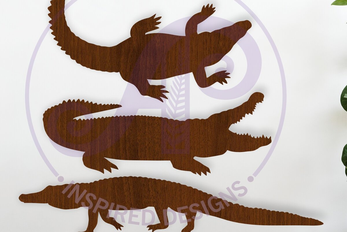 Σετ των 2 Intra απο ξύλο plywood 3mm-4mm πάχος Σιλουέτα αλιγάτορα με κοπή τοίχου με λέιζερ Δίασταση 12x12 cm INTRAFABR-118777207