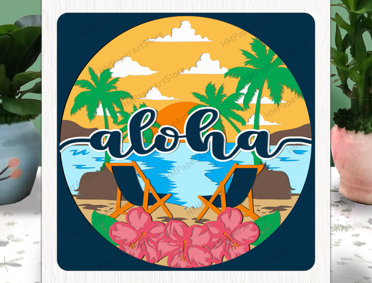 Σετ των 2 Intra απο ξύλο plywood 3mm-4mm πάχος ALOHA Summer 3D Box Paper Δίασταση 20x20 cm INTRAFABR-80214999