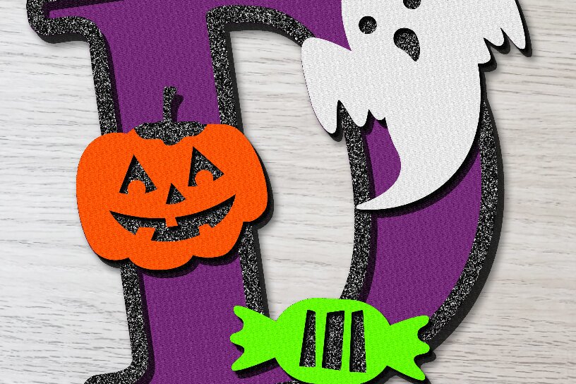 Σετ των 3 Intra απο ξύλο plywood 3mm-4mm πάχος Alphabet 3D Halloween Δίασταση 15x15 cm INTRAFABR-78029992