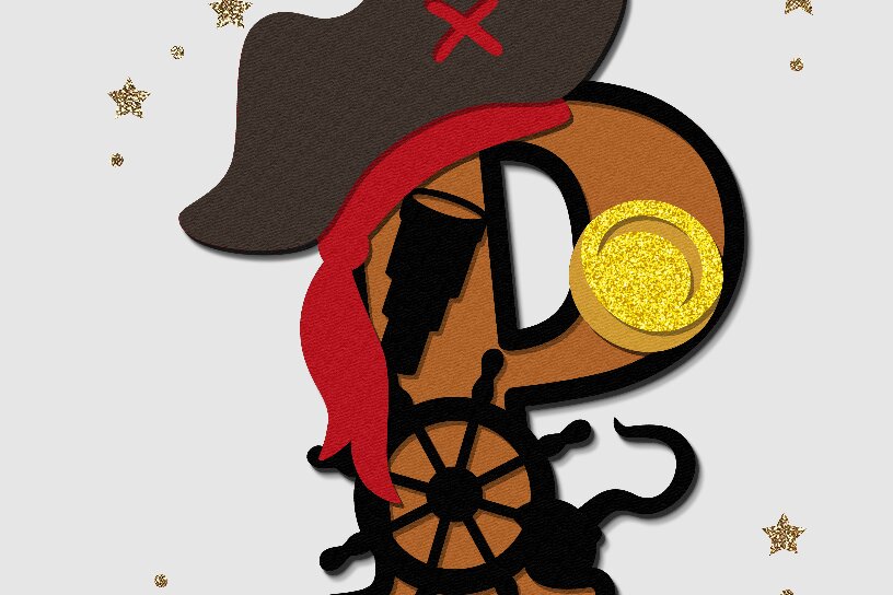 Σετ των 2 Intra απο ξύλο plywood 3mm-4mm πάχος Alphabet 3D Pirate Δίασταση 15x15 cm INTRAFABR-89533116