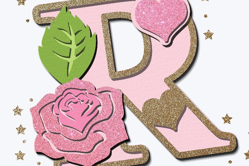 Σετ των 2 Intra απο ξύλο plywood 3mm-4mm πάχος Alphabet 3D Rose Δίασταση 15x15 cm INTRAFABR-85133049