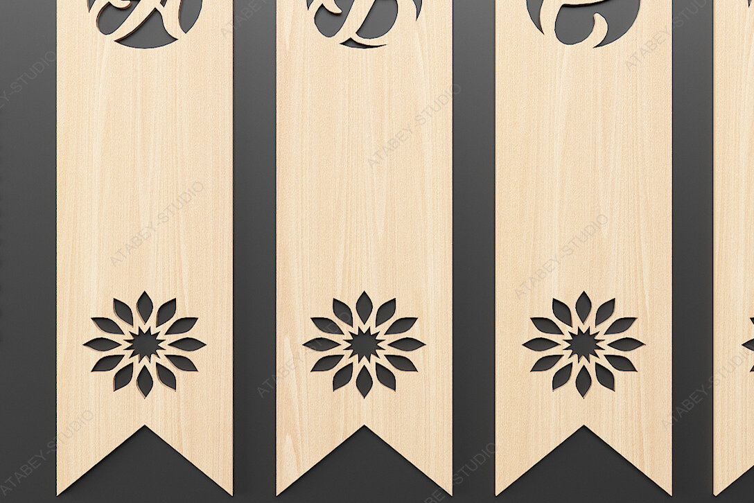 Σετ των 2 Intra απο ξύλο plywood 3mm-4mm πάχος κοπής με λέιζερ σελιδοδείκτης Alphabet Δίασταση 10x20 cm INTRAFABR-69533000