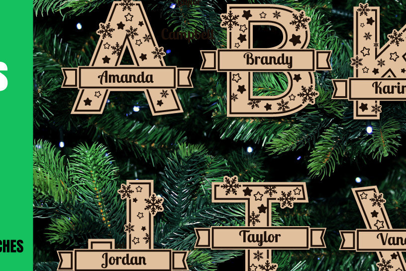 Σετ των 3 Intra απο ξύλο plywood 3mm-4mm πάχος λέιζερ για Χριστουγεννιάτικα στολίδια αλφάβητου Δίασταση 8x8 cm INTRAFABR-20605613