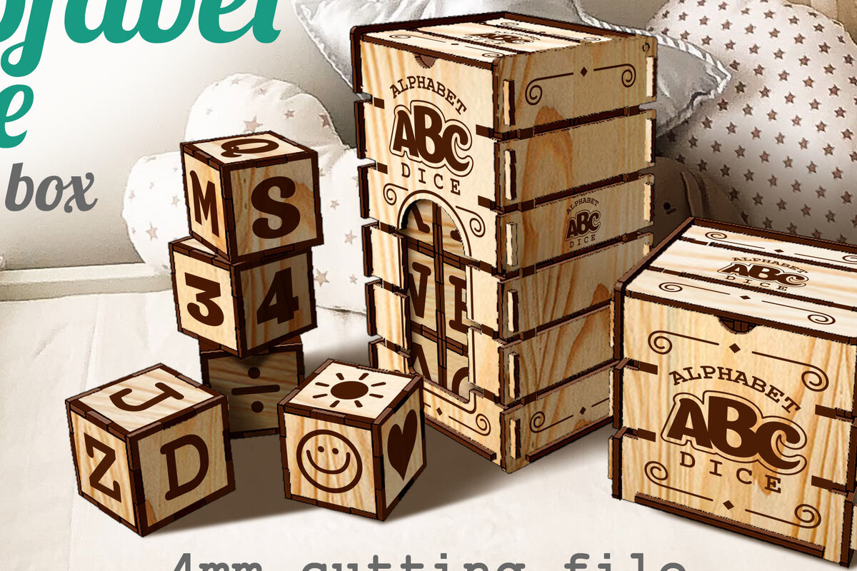 Intra απο ξύλο plywood 3mm-4mm πάχος Alphabet Dice in the Box Δίασταση 30x20 cm INTRAFABR-70931437