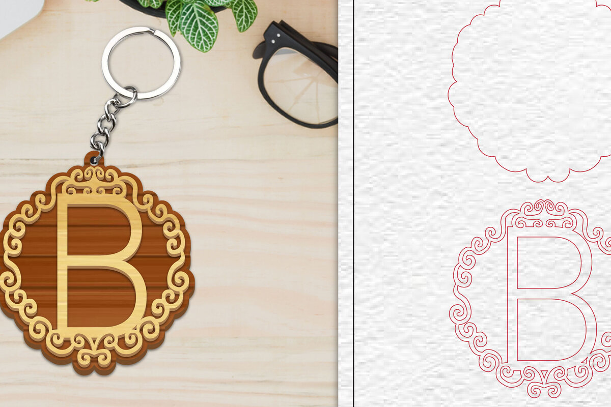 Σετ των 3 Intra απο ξύλο plywood 3mm-4mm πάχος Αλφάβητο Μπρελόκ με λέιζερ γράμμα Β Δίασταση 6x6 cm INTRAFABR-101079805