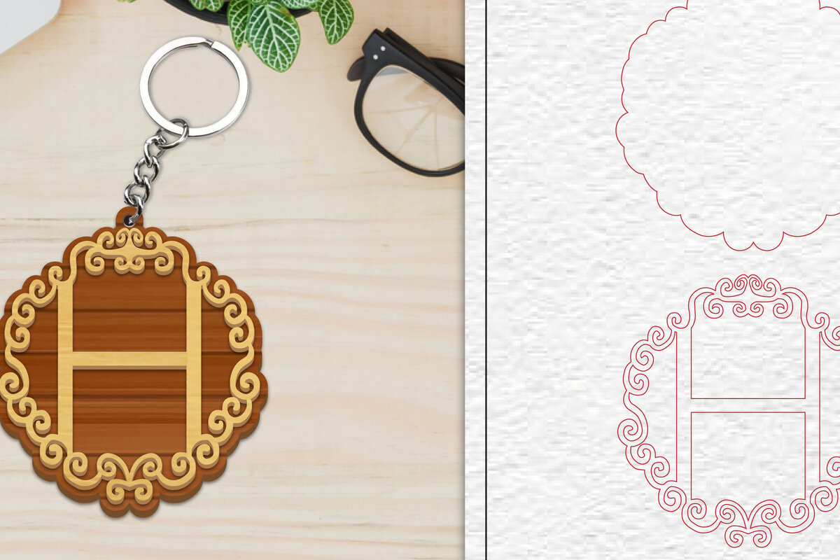 Σετ των 3 Intra απο ξύλο plywood 3mm-4mm πάχος Αλφάβητο Μπρελόκ με λέιζερ γράμμα H Δίασταση 6x6 cm INTRAFABR-101080041