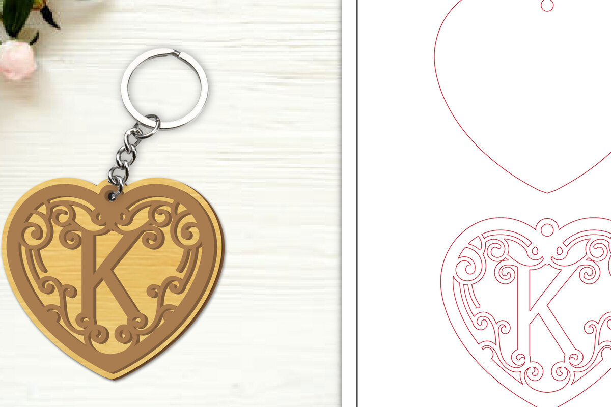 Σετ των 3 Intra απο ξύλο plywood 3mm-4mm πάχος Αλφάβητο Μπρελόκ με λέιζερ γράμμα Κ Δίασταση 6x6 cm INTRAFABR-99755319