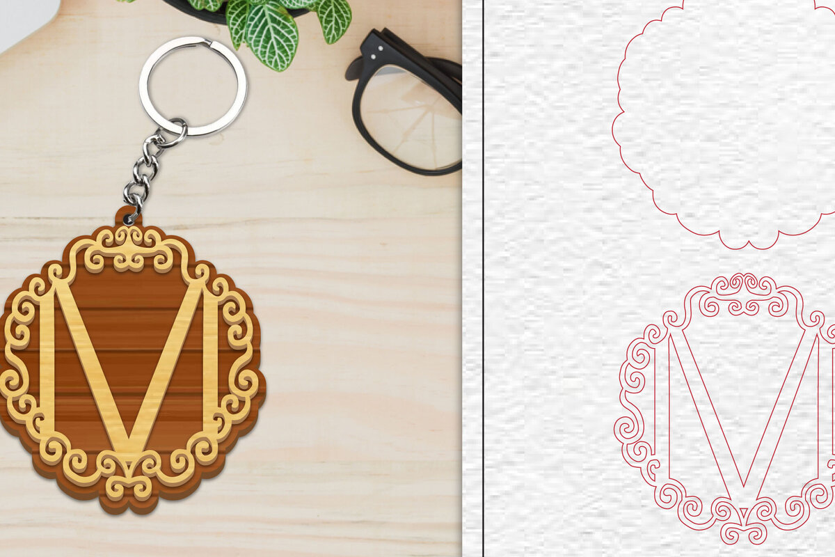 Σετ των 3 Intra απο ξύλο plywood 3mm-4mm πάχος Alphabet Keychain  Letter M Δίασταση 6x6 cm INTRAFABR-101080263