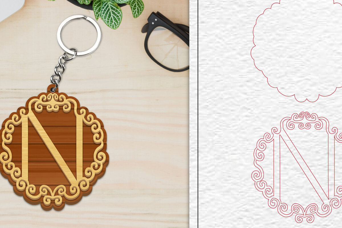 Σετ των 3 Intra απο ξύλο plywood 3mm-4mm πάχος Αλφάβητο Μπρελόκ με λέιζερ γράμμα N Δίασταση 6x6 cm INTRAFABR-101080286