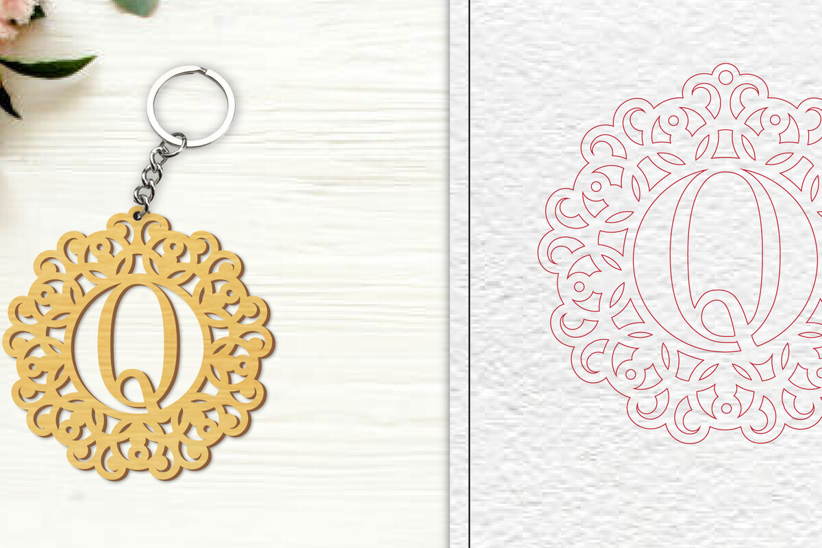 Σετ των 3 Intra απο ξύλο plywood 3mm-4mm πάχος Alphabet Keychain  Letter Q Δίασταση 6x6 cm INTRAFABR-100382261