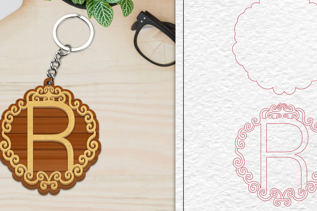 Σετ των 3 Intra απο ξύλο plywood 3mm-4mm πάχος Alphabet Keychain  Letter R Δίασταση 6x6 cm INTRAFABR-101080489