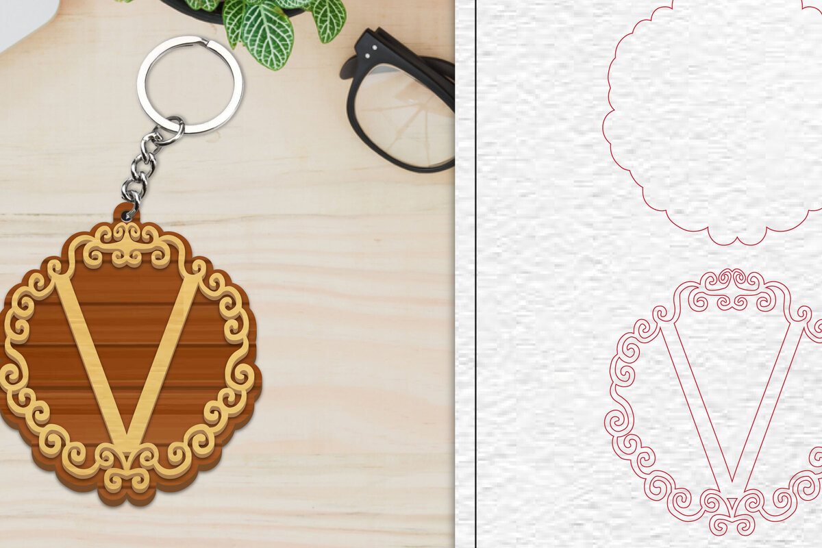 Σετ των 3 Intra απο ξύλο plywood 3mm-4mm πάχος Alphabet Keychain  Letter V Δίασταση 6x6 cm INTRAFABR-101080647