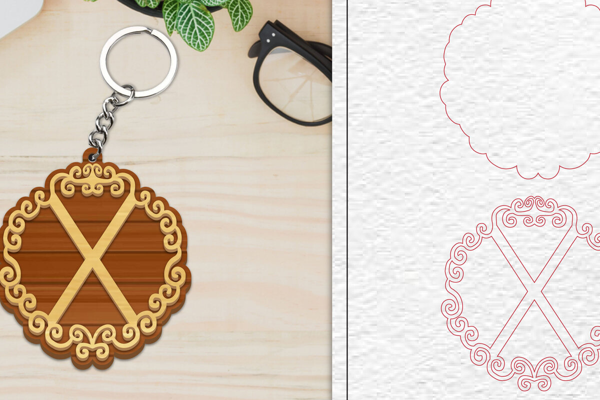 Σετ των 3 Intra απο ξύλο plywood 3mm-4mm πάχος Μπρελόκ Alphabet  Letter X Δίασταση 6x6 cm INTRAFABR-101080730