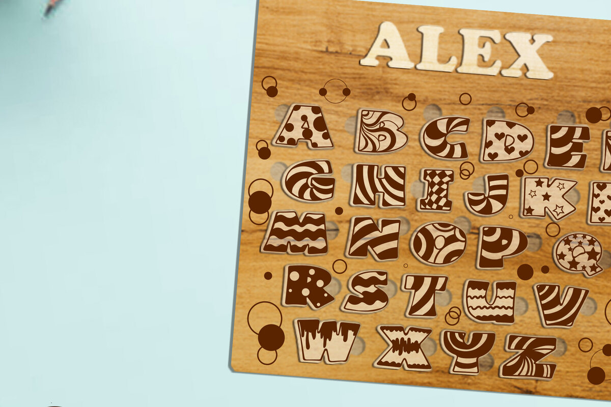 Σετ των 2 Intra απο ξύλο plywood 3mm-4mm πάχος Αλφάβητο παζλ για παιδιά, κομμένο πρότυπο Δίασταση 15x15 cm INTRAFABR-86742391