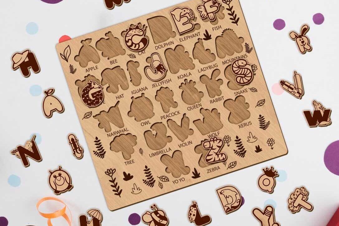 Σετ των 2 Intra απο ξύλο plywood 3mm-4mm πάχος ΑΛΦΑΒΗΤΙΚΟ Παζλ για παιδιά, Πρότυπο Δίασταση 15x15 cm INTRAFABR-86175708