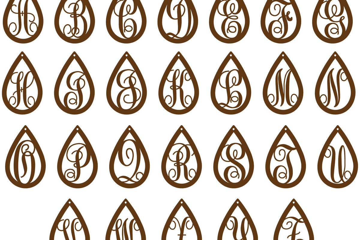 Σετ των 3 Intra απο ξύλο plywood 3mm-4mm πάχος κοπής με λέιζερ Alphabet Teardrop Earring Δίασταση 3x3 cm INTRAFABR-125026155