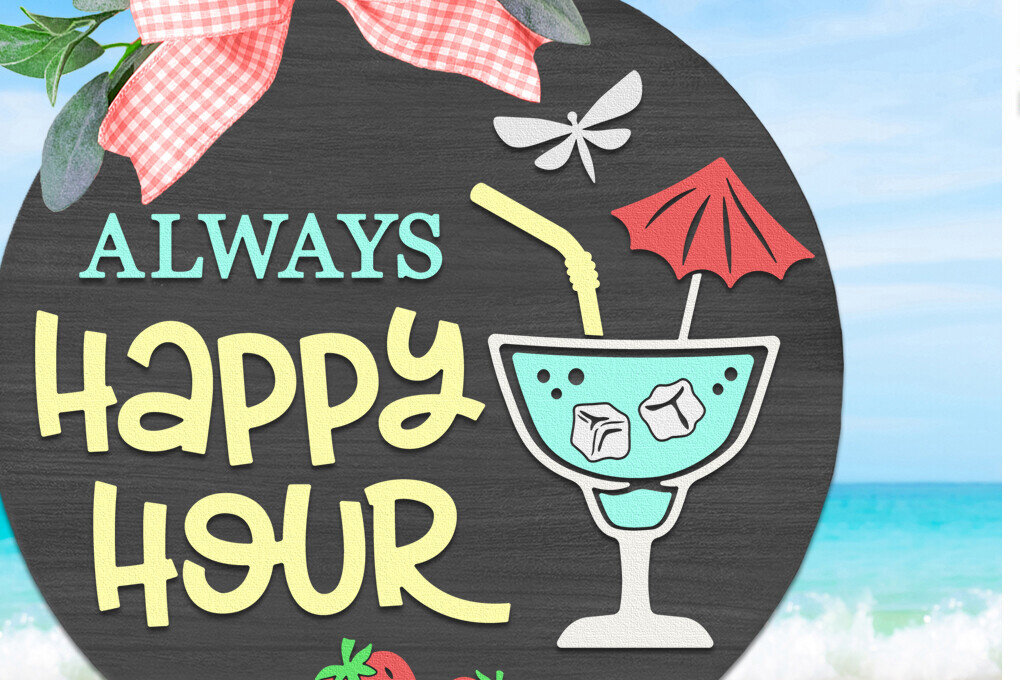 Σετ των 3 Intra απο ξύλο plywood 3mm-4mm πάχος Always Happy Hour , Summer Door Sign Δίασταση 10x10 cm INTRAFABR-118427327