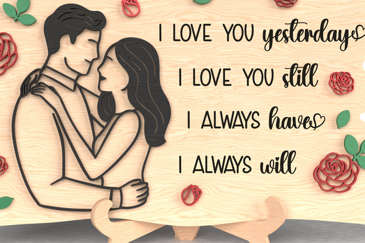 Σετ των 3 Intra απο ξύλο plywood 3mm-4mm πάχος Always Love You Couple Plaque Δίασταση 8x8 cm INTRAFABR-110819524