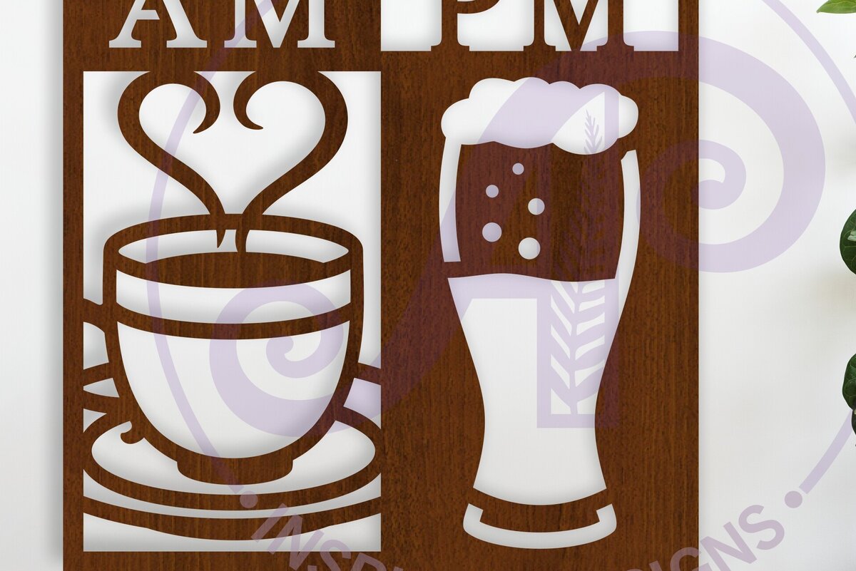 Σετ των 3 Intra απο ξύλο plywood 3mm-4mm πάχος Επιτοίχια πινακίδα AM PM Coffee and Beer, Δίασταση 10x10 cm INTRAFABR-121470215
