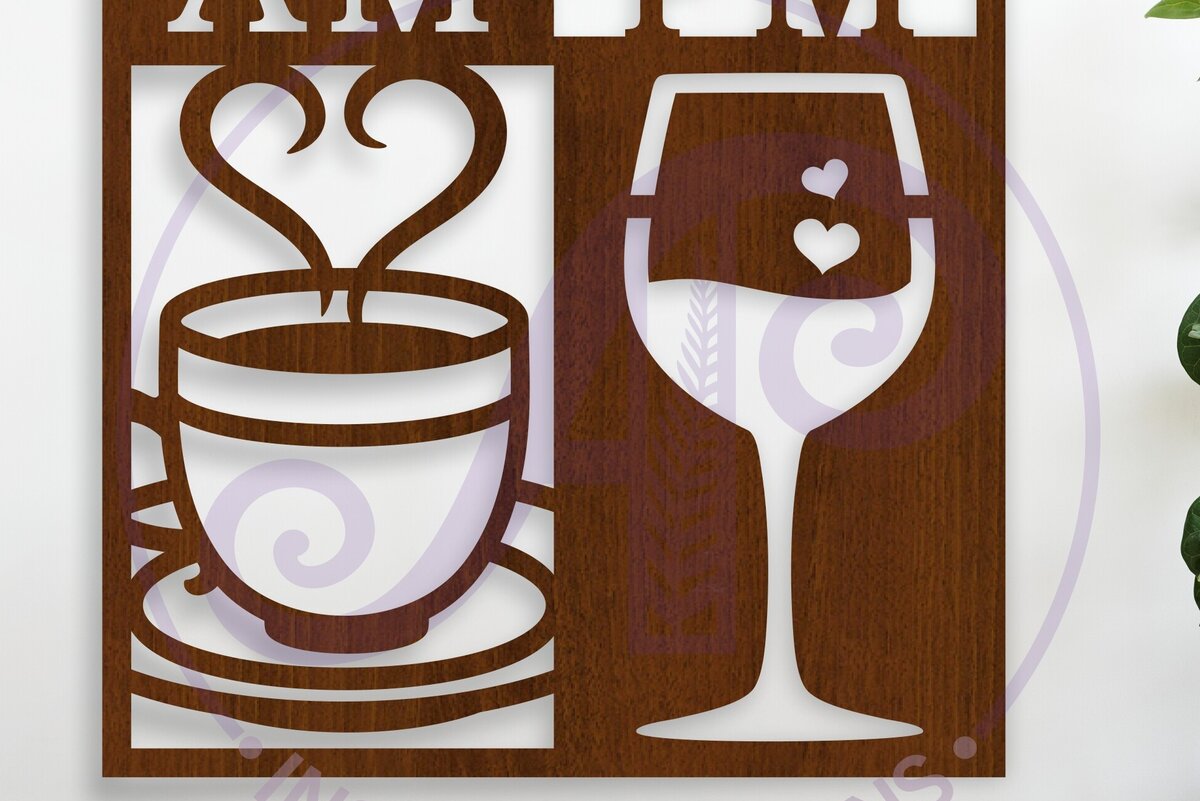 Σετ των 3 Intra απο ξύλο plywood 3mm-4mm πάχος Επιτοίχια πινακίδα AM PM Coffee and Wine, Δίασταση 10x10 cm INTRAFABR-122229510