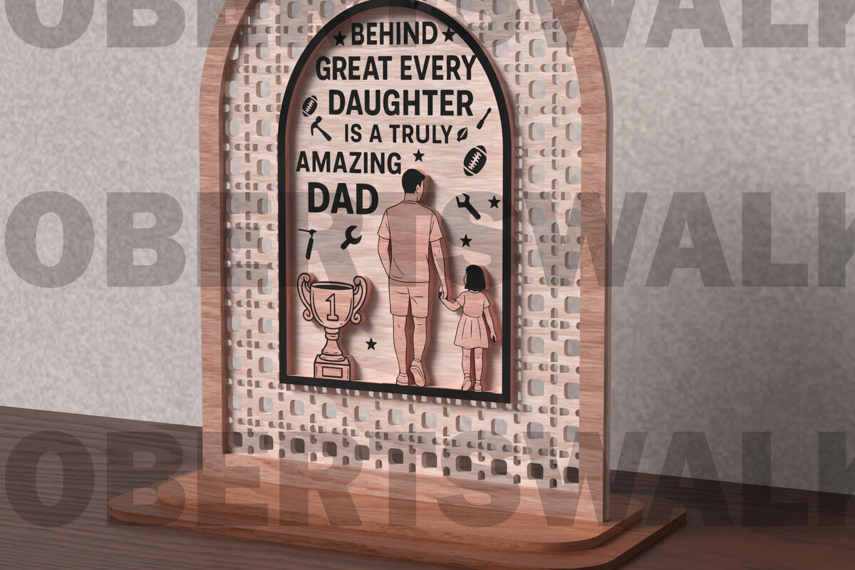 Σετ των 2 Intra απο ξύλο plywood 3mm-4mm πάχος Καταπληκτικός μπαμπάς πίσω από την κόρη Δίασταση 15x15 cm INTRAFABR-121720080