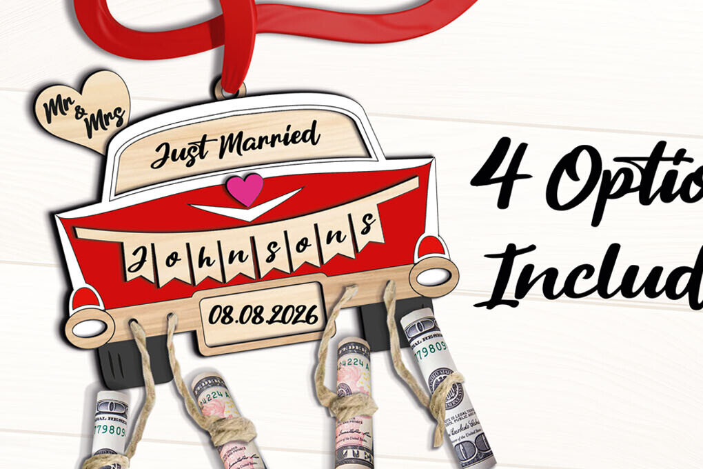 Σετ των 3 Intra απο ξύλο plywood 3mm-4mm πάχος America Wedding Car Κρεμαστή θήκη χρημάτων Δίασταση 5x5 cm INTRAFABR-102046040