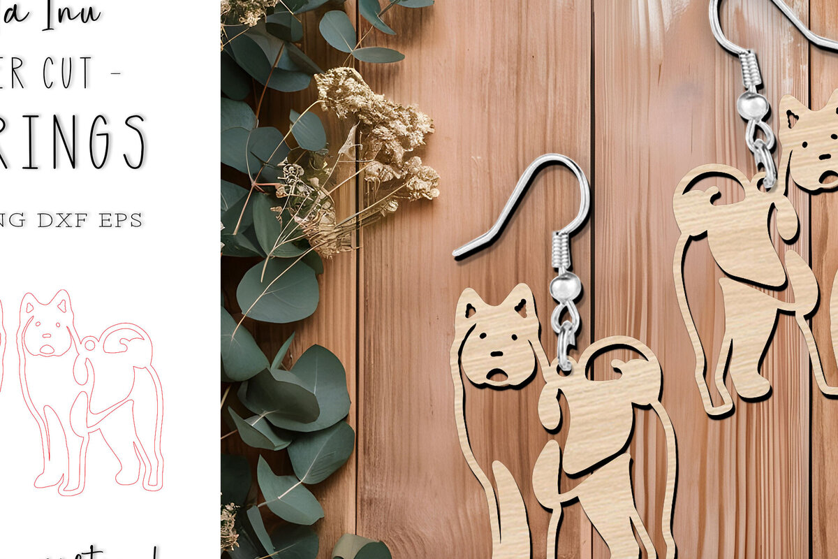 Σετ των 3 Intra απο ξύλο plywood 3mm-4mm πάχος κοπής με λέιζερ American Akita Earrings Δίασταση 1x1 cm INTRAFABR-120102531