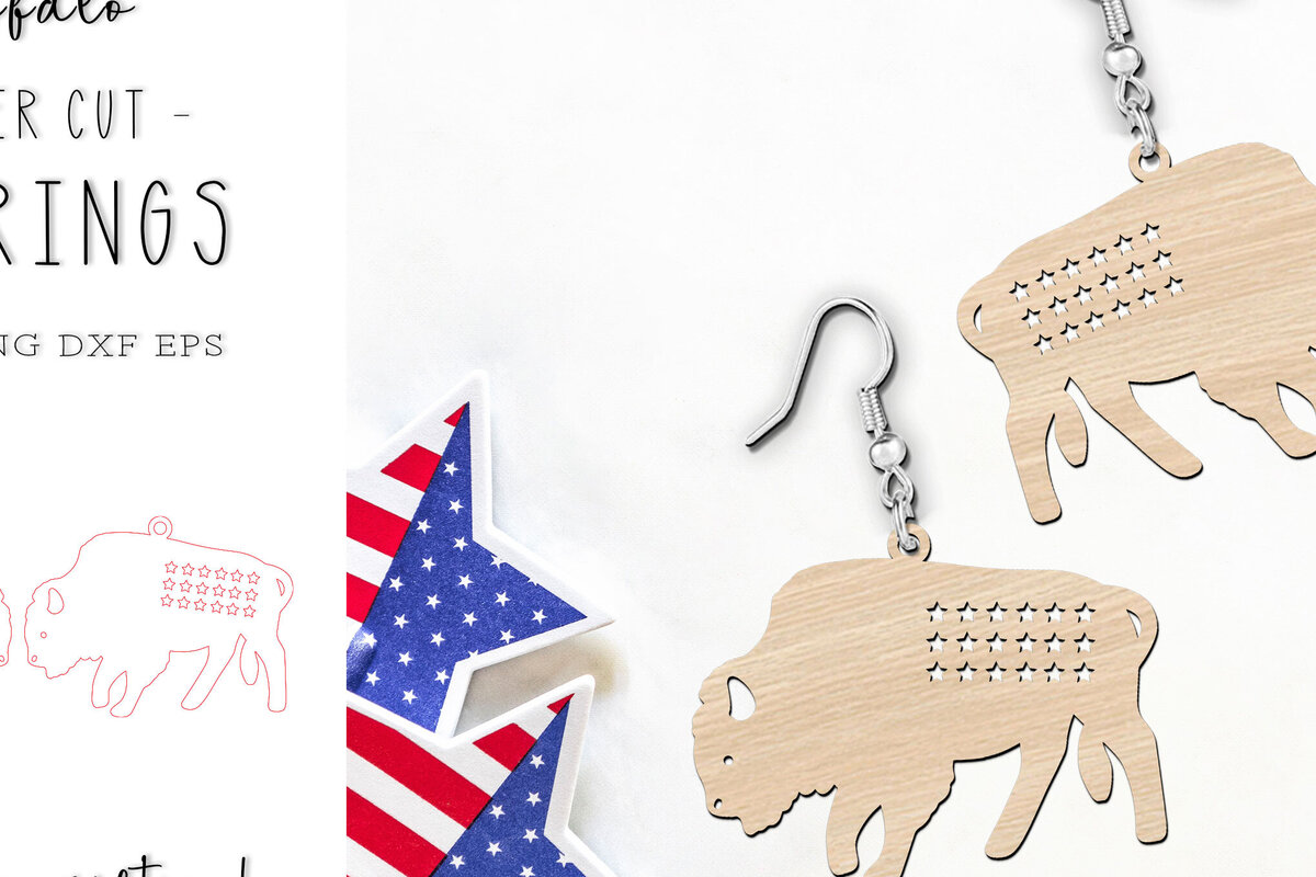 Σετ των 3 Intra απο ξύλο plywood 3mm-4mm πάχος American Buffalo Animal Earrings Δίασταση 1x1 cm INTRAFABR-120031071