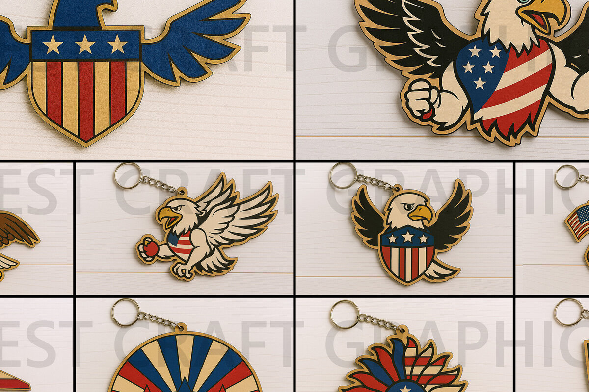 Σετ των 3 Intra απο ξύλο plywood 3mm-4mm πάχος Μπρελόκ American Eagle Δίασταση 4x4 cm INTRAFABR-122667864