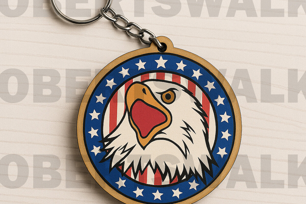 Σετ των 3 Intra απο ξύλο plywood 3mm-4mm πάχος Μπρελόκ American Eagle Round Δίασταση 6x6 cm INTRAFABR-122600656