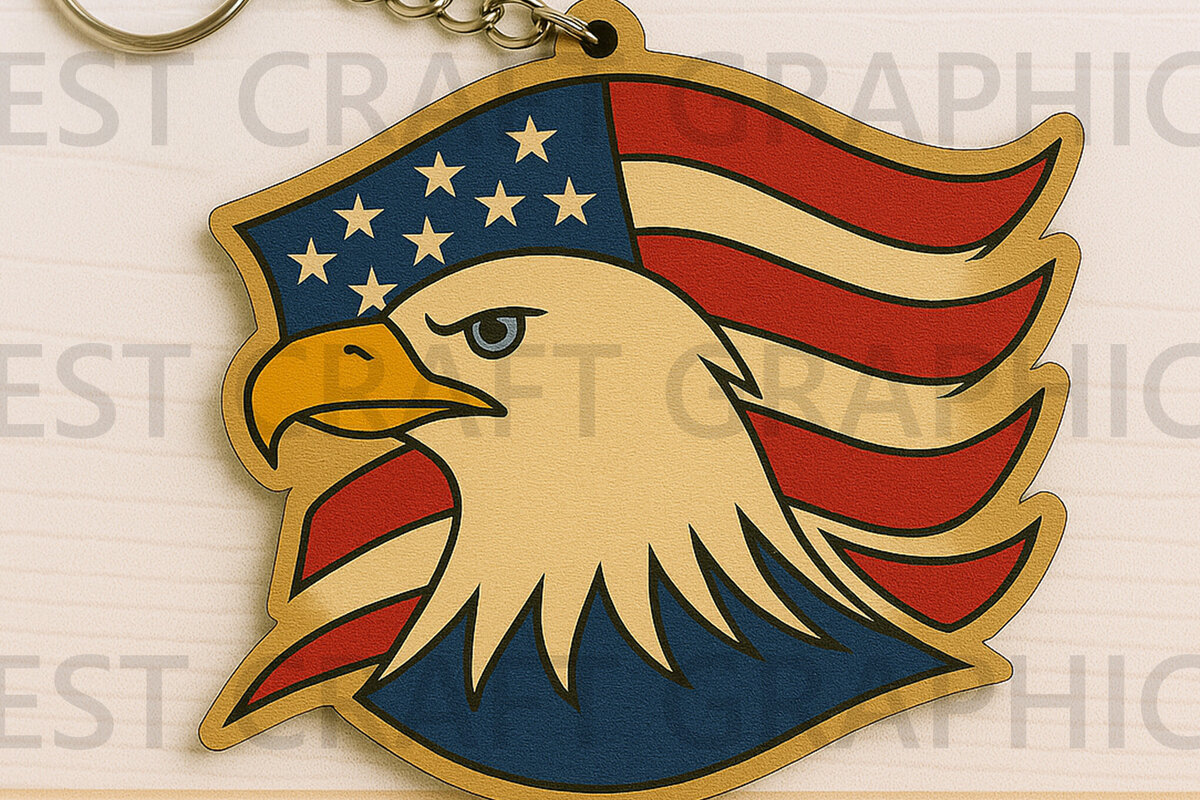 Σετ των 3 Intra απο ξύλο plywood 3mm-4mm πάχος Μπρελόκ American Flag Eagle Δίασταση 6x6 cm INTRAFABR-122668084