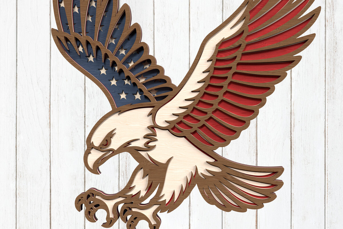 Σετ των 3 Intra απο ξύλο plywood 3mm-4mm πάχος με αμερικανική σημαία Δίασταση 8x8 cm INTRAFABR-122116199