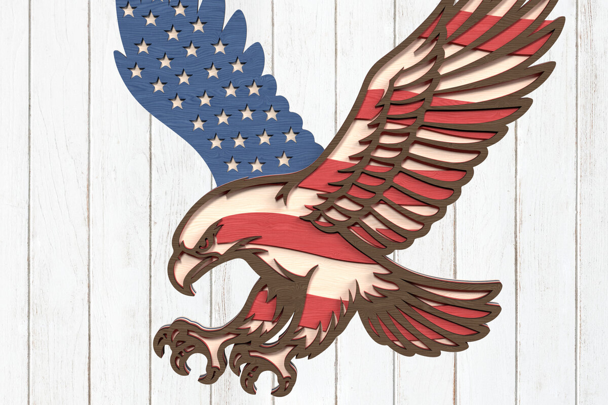 Σετ των 3 Intra απο ξύλο plywood 3mm-4mm πάχος American Flag Eagle Δίασταση 8x8 cm INTRAFABR-122116294