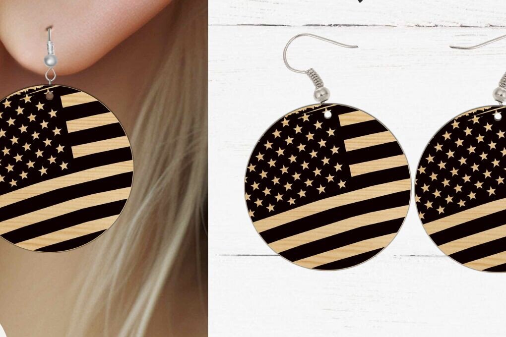 Σετ των 3 Intra απο ξύλο plywood 3mm-4mm πάχος Σκουλαρίκι American Flag , Fil Δίασταση 3x3 cm INTRAFABR-99295496