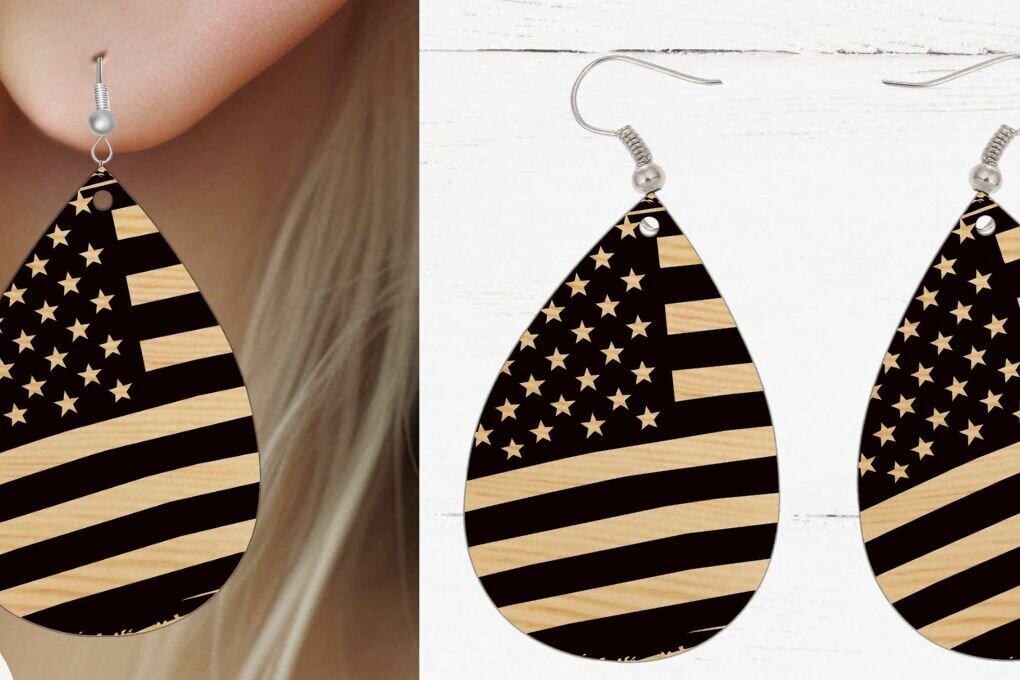 Σετ των 3 Intra απο ξύλο plywood 3mm-4mm πάχος Σκουλαρίκι American Flag , Fil Δίασταση 3x3 cm INTRAFABR-99295417