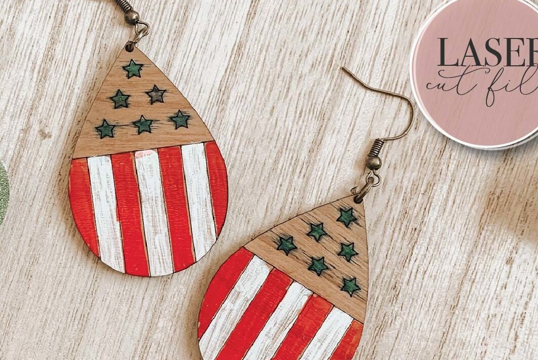 Σετ των 3 Intra απο ξύλο plywood 3mm-4mm πάχος Σκουλαρίκια American Flag Δίασταση 3x3 cm INTRAFABR-73205899