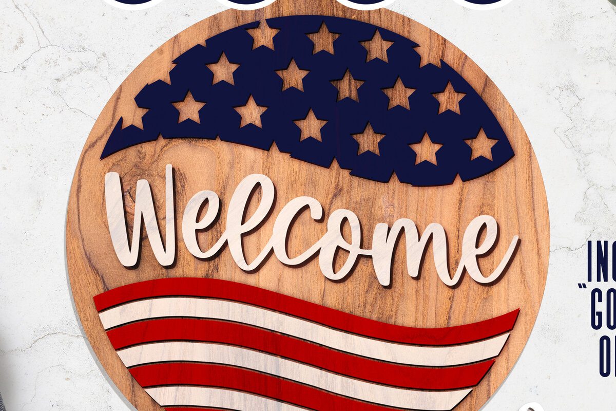 Intra απο ξύλο plywood 3mm-4mm πάχος Καλωσορίσατε στο American Flag  Circle Δίασταση 30x20 cm INTRAFABR-13239520