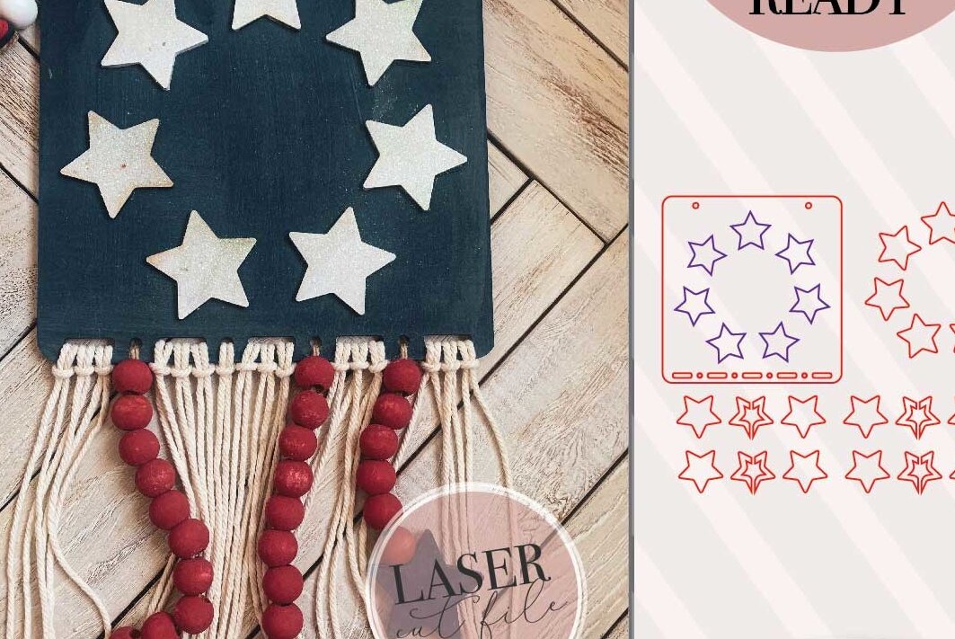 Intra απο ξύλο plywood 3mm-4mm πάχος American Flag Macrame Δίασταση 30x20 cm INTRAFABR-75009507