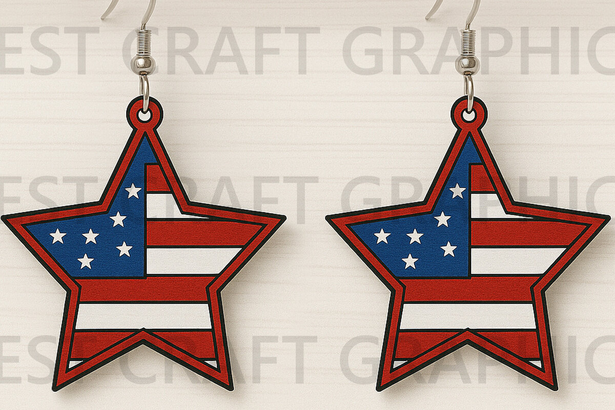 Σετ των 3 Intra απο ξύλο plywood 3mm-4mm πάχος Σκουλαρίκια American Flag Star Δίασταση 3x3 cm INTRAFABR-122737630