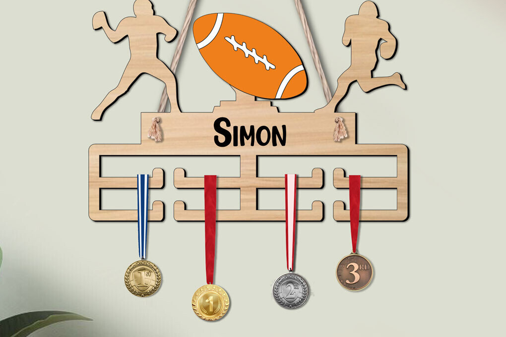 Σετ των 3 Intra απο ξύλο plywood 3mm-4mm πάχος Αθλητικό μετάλλιο Αμερικανικού Ποδοσφαίρου Rugby Man Δίασταση 15x15 cm INTRAFABR-119905858