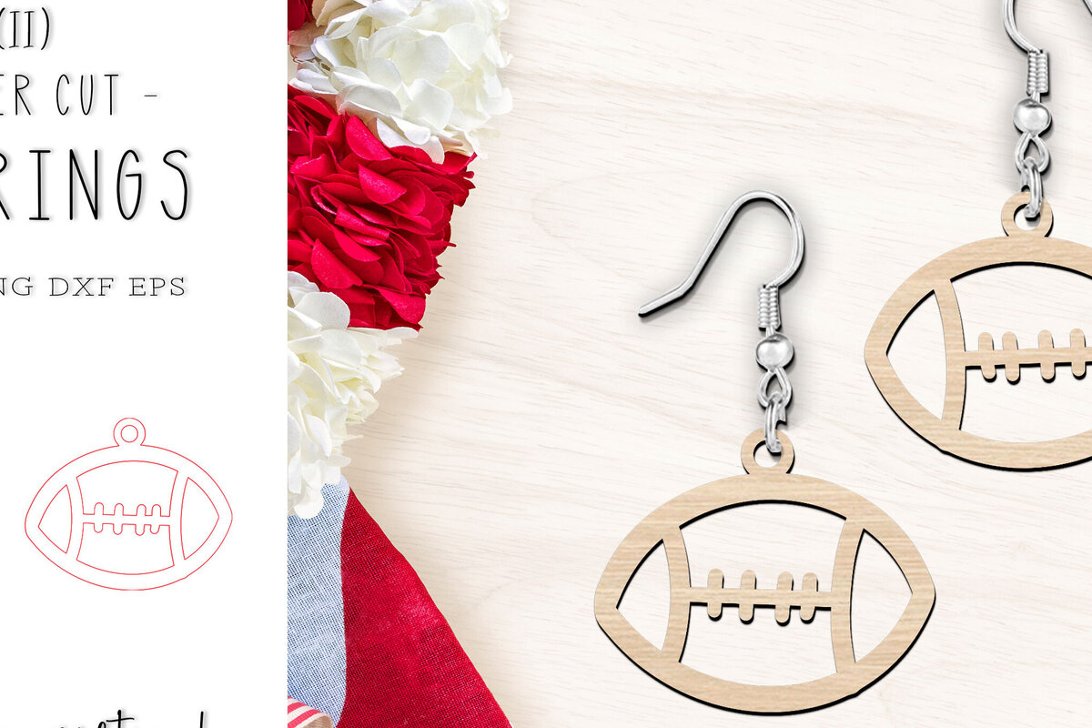 Σετ των 3 Intra απο ξύλο plywood 3mm-4mm πάχος Σκουλαρίκια κομμένα με λέιζερ American Football Δίασταση 1x1 cm INTRAFABR-119726499