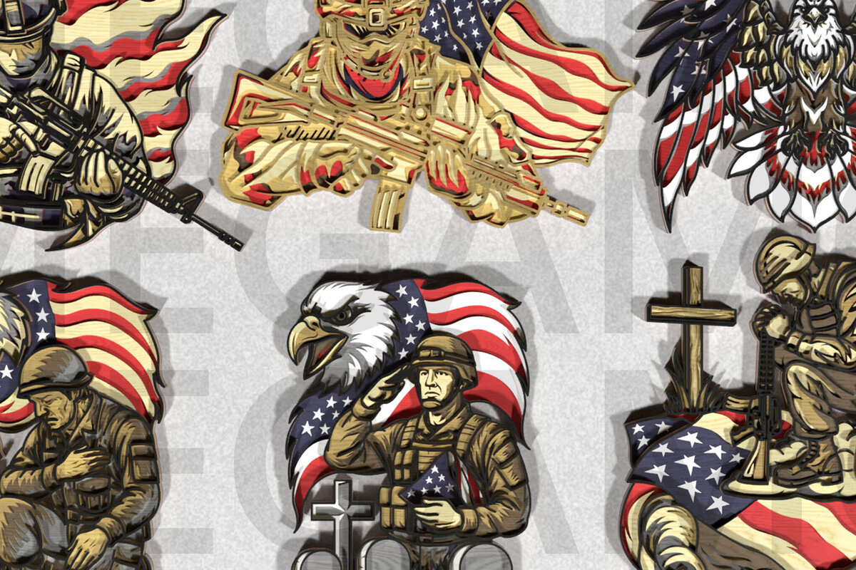 Σετ των 2 Intra απο ξύλο plywood 3mm-4mm πάχος American Heroes Eagle 4 Ιουλίου Δίασταση 25x25 cm INTRAFABR-123357323