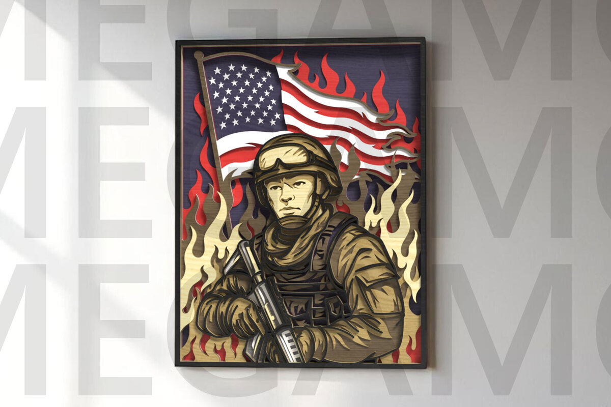 Intra απο ξύλο plywood 3mm-4mm πάχος American Soldier Fire Flag Δίασταση 30x20 cm INTRAFABR-123433157