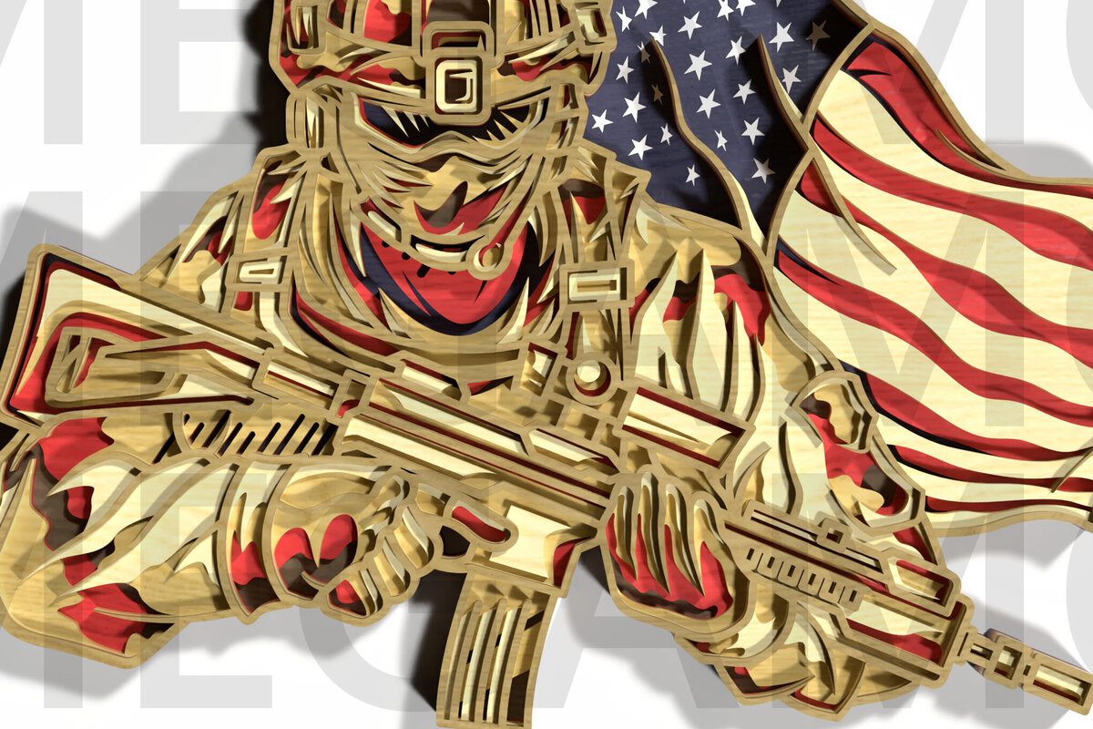 Intra απο ξύλο plywood 3mm-4mm πάχος American Soldier Layered Design Δίασταση 30x20 cm INTRAFABR-121878403